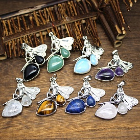 Gemstone Pendants, Metal Fairy with Teardrop Charms, Platinum