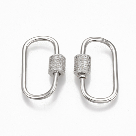 Latón micro pavé claro zirconia cúbica tornillo mosquetón cerradura encantos, para hacer collares, enlaces rápidos, oval