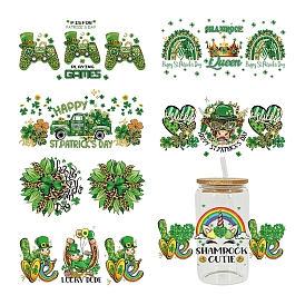 Saint Patrick's Day Theme PET Clear Film Green Shamrock Rub on Transfer Stickers for Glass Cups, Waterproof Cup Wrap Transfer Decals for Cup Crafts