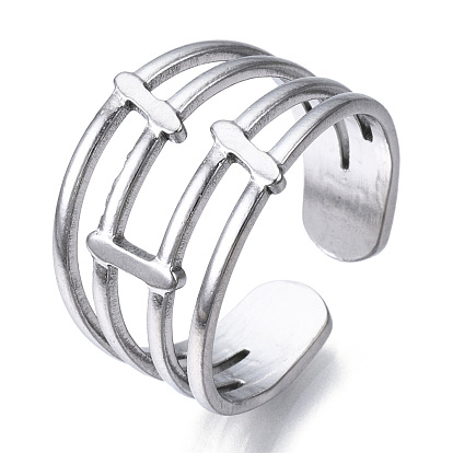 304 anillo de puño abierto de cuatro líneas de acero inoxidable, anillo grueso hueco para mujer