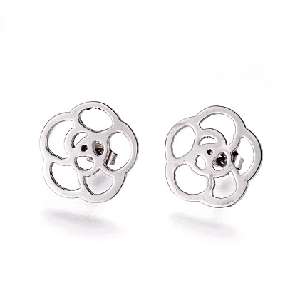 304 Stainless Steel Stud Earrings, Hypoallergenic Earrings, with Ear Nuts/Earring Back, Flower