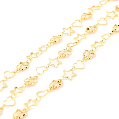 Handmade Brass Link Chains, with Glass, Long-Lasting Plated, Soldered, with Spool, Butterfly & Heart & Star, Golden