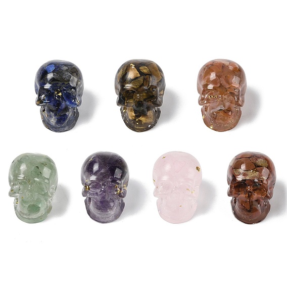 Украшение для дисплея черепа из смолы, с натуральными драгоценными камнями и золотой фольгой внутри статуэтки для украшения домашнего офиса