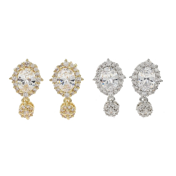 Овальные латунные микропаве прозрачные кубические циркониевые серьги-гвоздики с фурнитурой