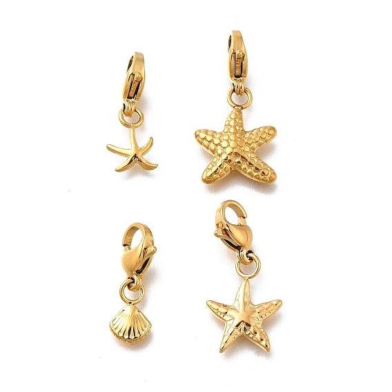 Форма морской звезды/ракушки 304 подвесные украшения из нержавеющей стали, ионное покрытие (ip), с застежкой омар коготь, реальный 14 k позолоченный