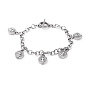Religion Alloy Charm Bracelets, with 304 Stainless Steel Chains and Toggle Clasps, Flat Round with Saint Benedict Medal