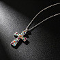 Alloy Rhinestone Enamel Floral Cross Pendant Necklaces for Women, Colorful