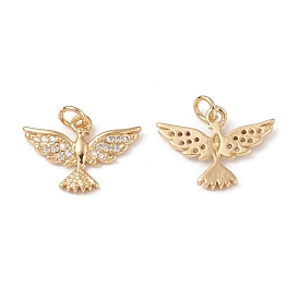 Rack Plating Brass Micro Pave Cubic Zirconia Charms, Eagle Charm, Cadmium Free & Lead Free, with Jump Ring