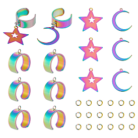 Набор для изготовления открытого кольца, включая ионное покрытие (ip) 201 подвески в форме звезды и луны из нержавеющей стали и кольца на манжетах