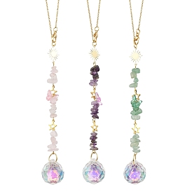 3 шт. круглых подвесных ловцов солнца из стекла, натурального аметиста, розового кварца и зеленого авантюрина, с 304 нержавеющей сталью, солнце и звезда