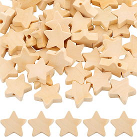 120шт. бусины из натурального клена, звезда, неокрашенными
