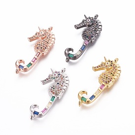 Brass Micro Pave Cubic Zirconia Links, Sea Horse