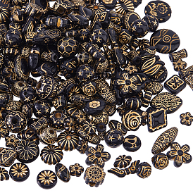 200g непрозрачные акриловые бусины, золотой металл обвитыми, чёрные