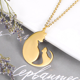 Stainless Steel Gold Cat Necklace - Animal Series with Small and Large Feline Pendants