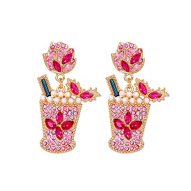 Geometric Pink Alloy Earrings with Vintage Charm - Creative Design Inspired by 56461 Tea Cup