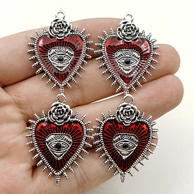 Gothic Style Alloy Resin Pendants, Heart with Eye & Flower