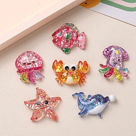 Marine Organism Theme Resin Cabochons, with Giltter Power