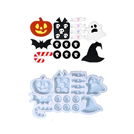 Halloween Theme Ghost/Candy/Bat DIY Silicone Molds, Resin Casting Molds, for UV Resin, Epoxy Resin Craft Making