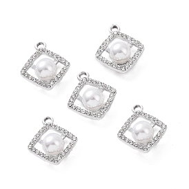 Colgantes de aleación de rhinestone, con cuentas de perlas de imitación de plástico abs, encanto de rombo