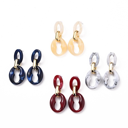 Imitation Gemstone Style Acrylic Dangle Stud Earrings, with CCB Plastic Linking Rings, Steel Pin and Ear Nuts, Oval