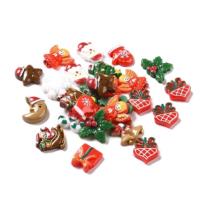 Christmas Theme Opaque Resin Cabochons, Mixed Shapes