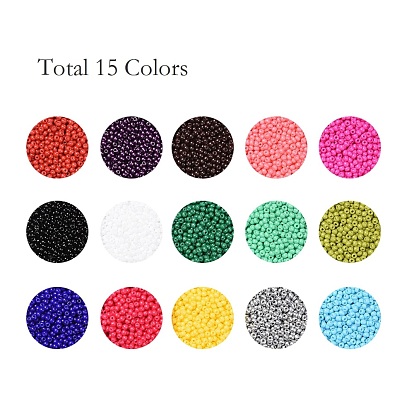 300G 15 Colors 12/0 Grade A Round Glass Seed Beads, Baking Paint