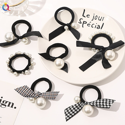 Black Butterfly Bow Hairband with Pearl Hair Tie - Sweet and Stylish Hair Accessory for Women.