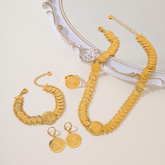 Комплекты круглых браслетов, серег, ожерелий и колец из латуни в ближневосточном стиле для женщин