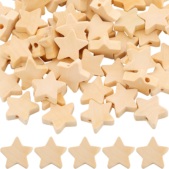120шт. бусины из натурального клена, звезда, неокрашенными