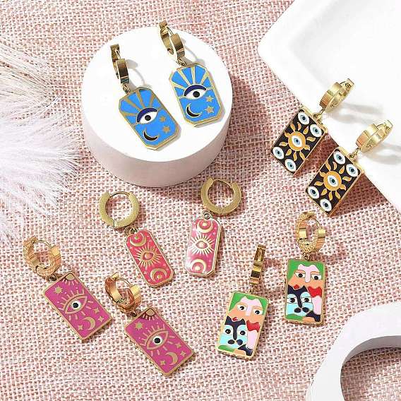 304 женские серьги-кольца с эмалью из нержавеющей стали, прямоугольные, золотые