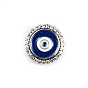 Sterling Silber European Beads, Großloch perlen, mit Zirkonia und Emaille, flach rund mit bösen Blick, Platin Farbe