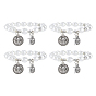 4Pcs Religious Alloy Beaded Charm Bracelets, Rosary Bracelets for Women, Cross & Saint Benedict & Virgin Mary, Antique Silver