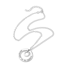 201 Stainless Steel and Alloy Round with Word Forest In My Heart Pendant Necklace, Brass Curb Chains Necklaces