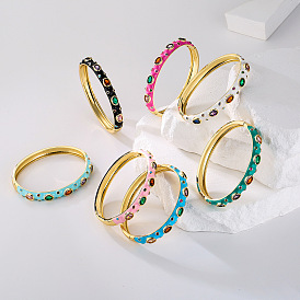 Bohemian-style 18K Gold-plated Copper Bracelet with Dripping Oil Zircon Stone
