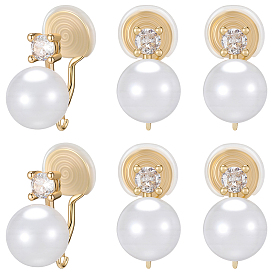 10шт. круглые латунные застежки для сережек-каффов с микропаве из прозрачного кубического циркония, с имитацией жемчуга из АБС-пластика и петлями, долговечный, без никеля 