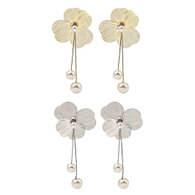 Flower Alloy Dangle Stud Earrings, with Imitation Pearl