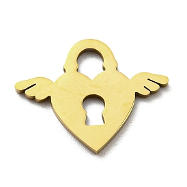 Ion Plating(IP) 316L Surgical Stainless Steel Pendants, Laser Cut, Heart Lock with Wing Charm