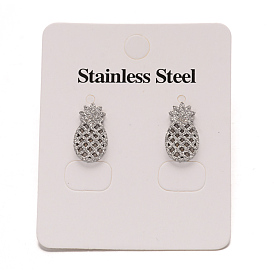 304 Stainless Steel Textured Ear Studs, Hypoallergenic Earrings, Pineapple, 14.5x8mm, Pin: 0.8mm