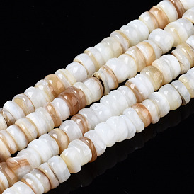 Cuentas de concha de perla natural hebras, Disco redondo plano, perlas heishi