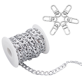 CHGCRAFT DIY Chain Necklaces Making Kits, Including 1 Roll Aluminium Curb Chains and 12Pcs Zinc Alloy Swivel Clasps