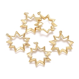 Ion Plating(IP) 304 Stainless Steel Pendants, with Jump Rings, Hollow Star