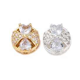 Стойки обшивки латунь микро проложить кубического циркония бусы, со стеклом, долговечный, без свинца и без кадмия, плоско-круглые с сердцем