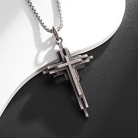 Religion Alloy Layered Cross Pendant Necklaces for Unisex