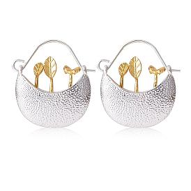Two Tone Flower Basket Alloy Hoop Earrings