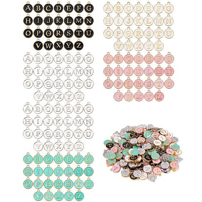 Golden Plated Alloy Enamel Charms, Enamelled Sequins, Cadmium Free & Lead Free, Flat Round with Alphabet, Letter A~Z
