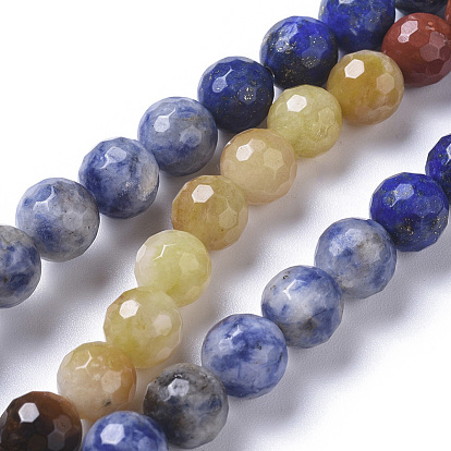 Chakra Theme Natural Red Rainbow Jasper & Yellow Aventurine & Tiger Eye & Green Aventurine & Blue Spot Stone & Lapis Lazuli & Amethyst Beads Strands, Faceted, Round, Chakra