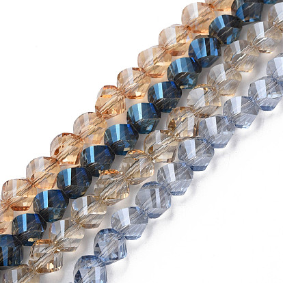 Electroplate Transparent Glass Beads Strands, Faceted, Nuggets