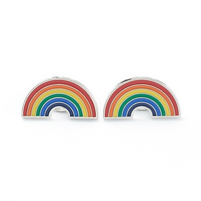 Alloy Pride Enamel Brooches, Enamel Pin, with Butterfly Clutches, Rainbow, Platinum