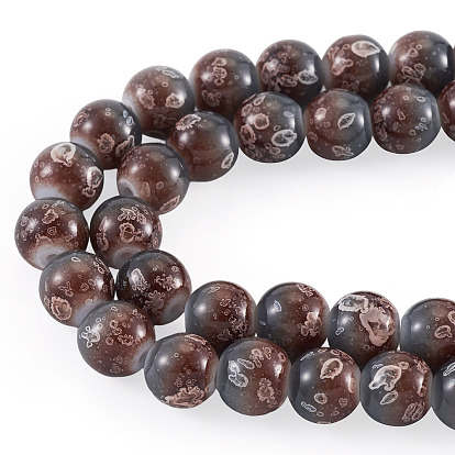 1 Strand Baking Paint Glass Beads Strands, Round, Two Tone