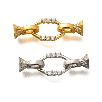 925 Складчатые застежки из стерлингового серебра с микропаве из прозрачного кубического циркония, овальные